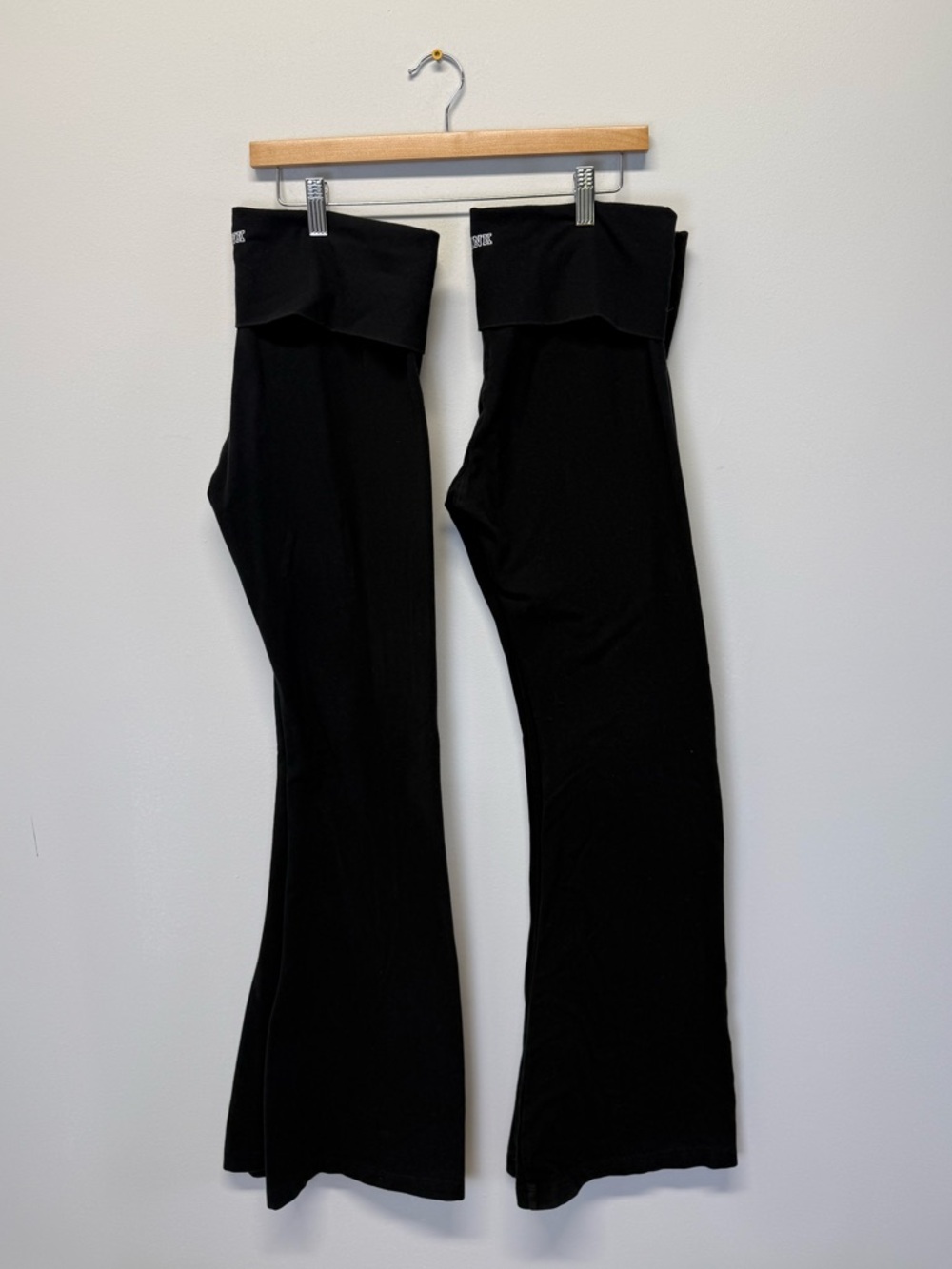 PINK Victoria's Secret Black Flare Fold-Over Waist Yoga Pants Women’s Med Y2K